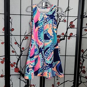 Lilly Pulitzer Ocean Jewels Neon Sally Scuba Knit Zip Fit & Flare Dress XS